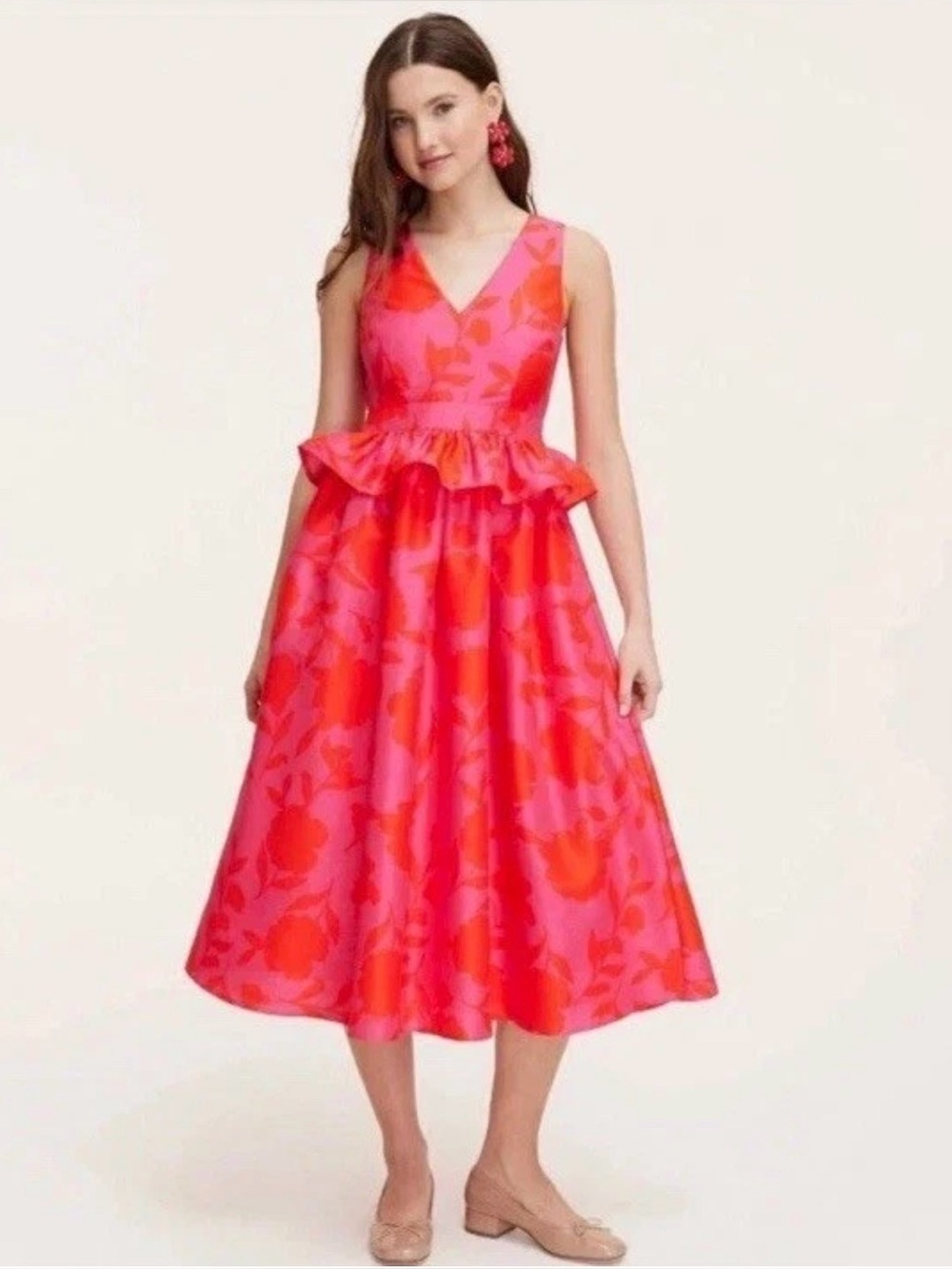 NEW KATE SPADE Target women Rose Peplum Pink Red Midi Dress W/ Pockets Size 0